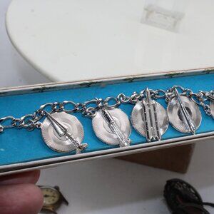 Vintage MCM Mid Century Modern Rocket Ship Bracelet Rocket Charms MIB RARE
